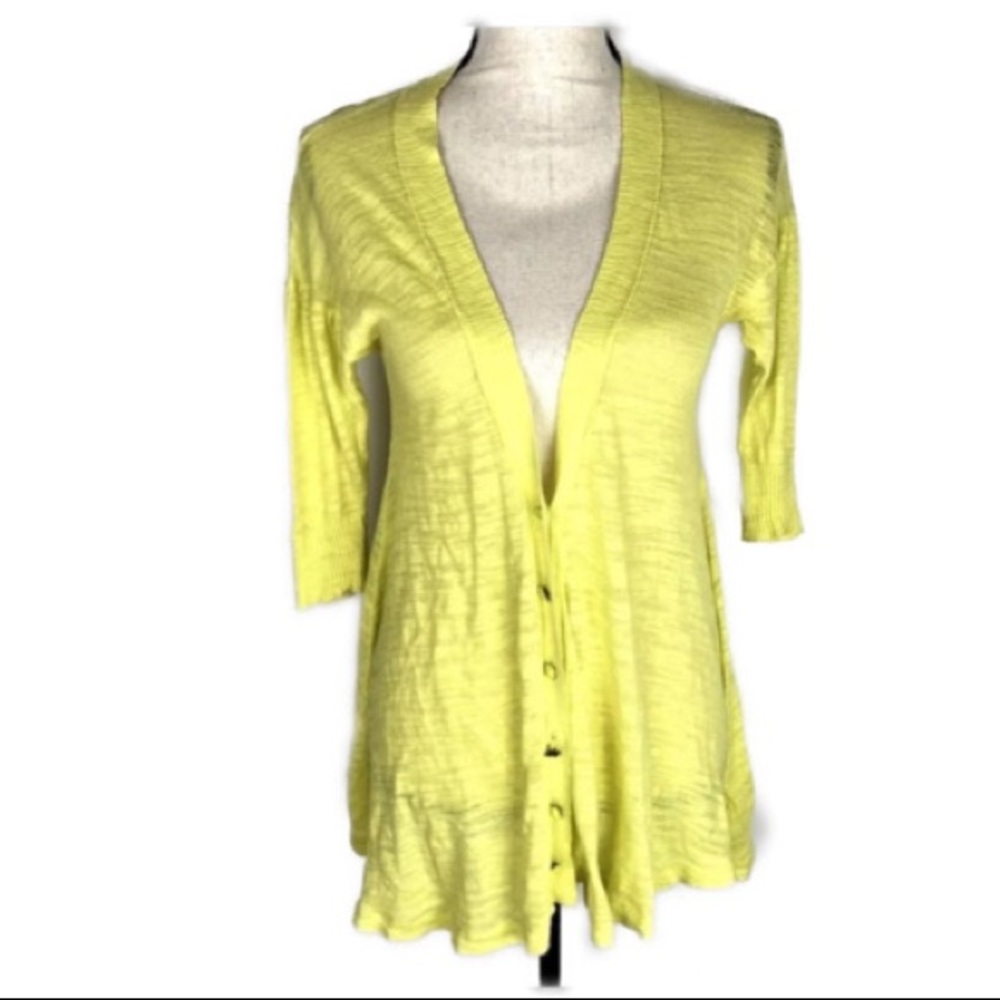 Free People XS cardigan neon yellow top stud button thin statement pop